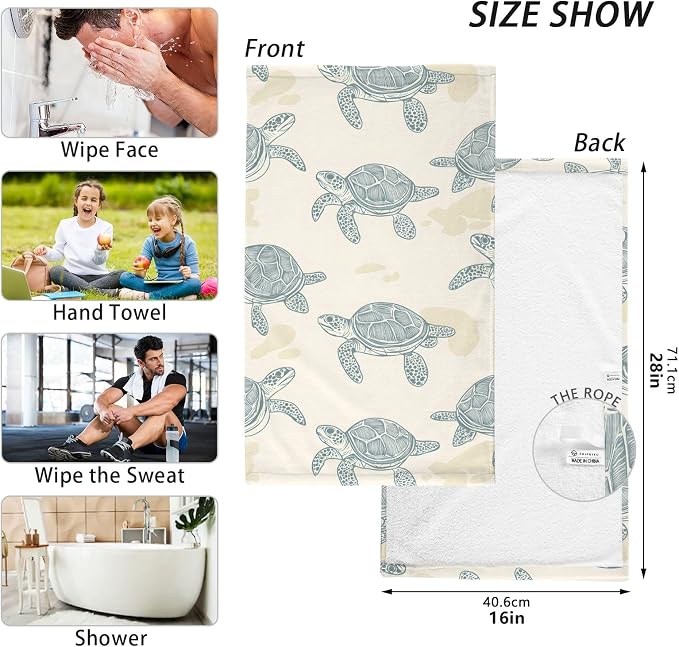 Sea Turtles Style Hand Towels for Bathroom Set of 2 Cotton Face Towel Soft - Image 3