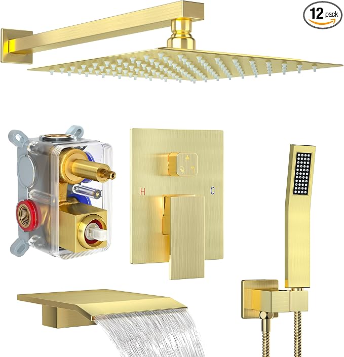 Shower System with Tub Spout, Shower Faucet Set with 12 Inch Rain Showerhead by Fatspas