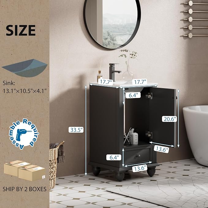 eclife 18" Bathroom Vanity Sink Combo Vintage Style - Image 2