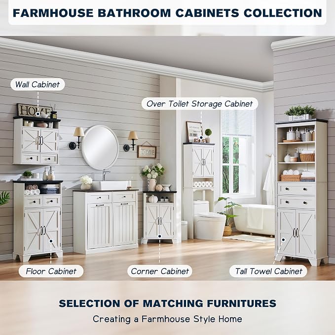 ACCOHOHO Farmhouse Tall Bathroom Storage Cabinet, Adjustable Shelves & Barn Door - Image 7