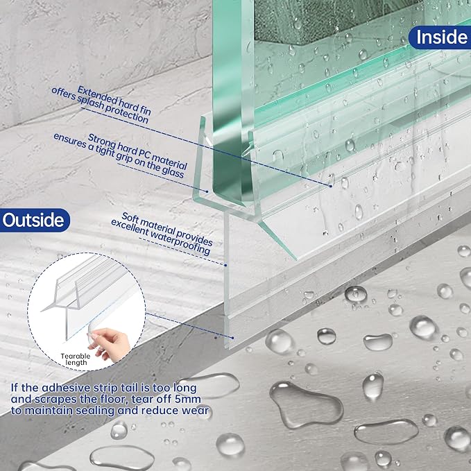 2-Pack Frameless Shower Door Bottom Seal Clear Glass Seal Strip Shower Door - Image 3