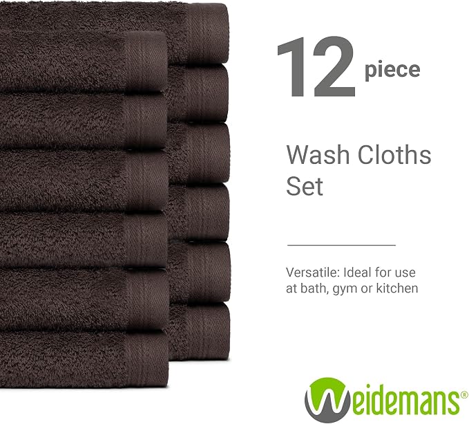 100% Cotton Washcloths Set 13” x 13” | Chocolate Towels | Set of 12 Ultra Soft - Image 3