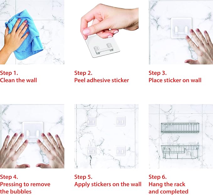 Simple Houseware Bathroom Adhesive Wall Mount Large Shower Caddy w/Hooks - Image 3