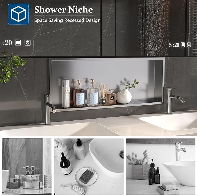 Neodrain 30X12Inch Recessed Brushed Shower Niche, Stainless Steel Bathroom Wall - Image 6