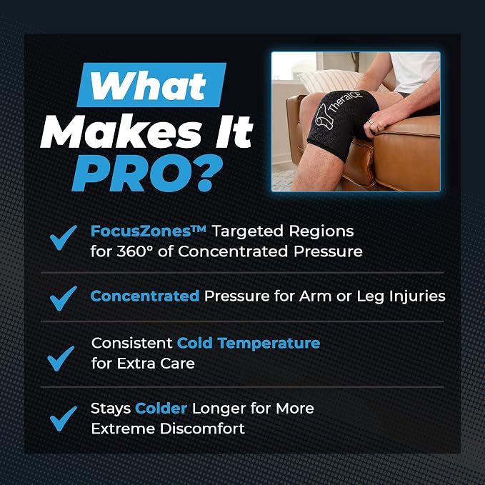TheraICE Knee Ice Pack Wrap PRO Compression Sleeve, Reusable Gel Cold Packs - Image 2