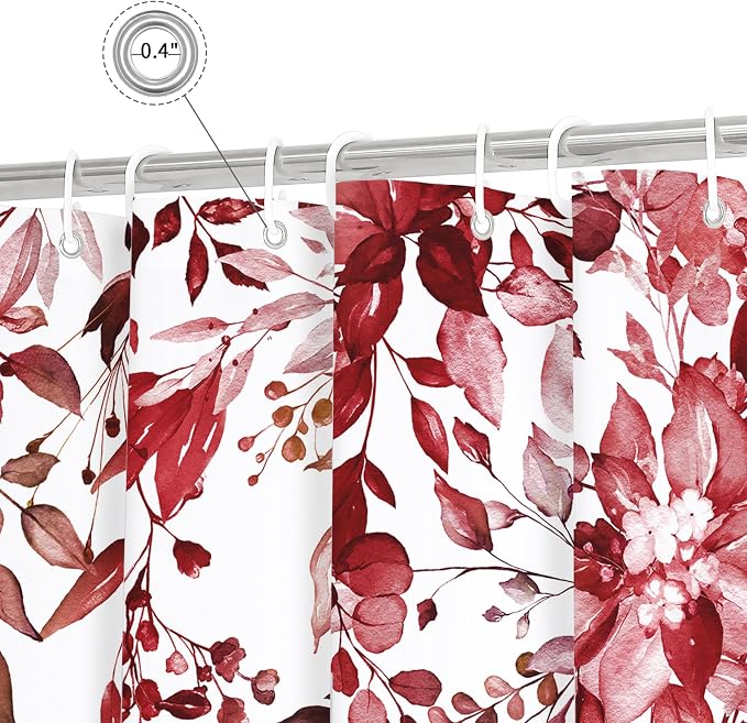 Gibelle Extra Long Shower Curtain 72 x 84, Tall Burgundy Red Floral Shower - Image 5