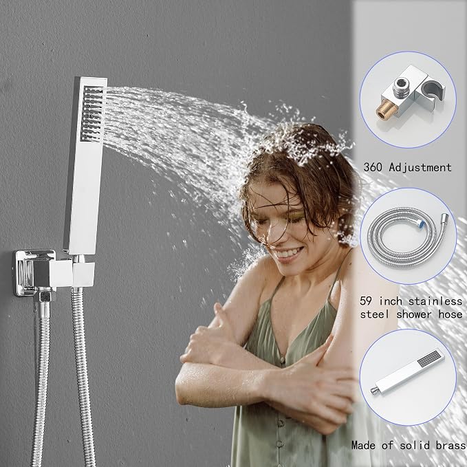 Chrome Shower System, 8 Inch High Pressure Rain Shower - Image 4