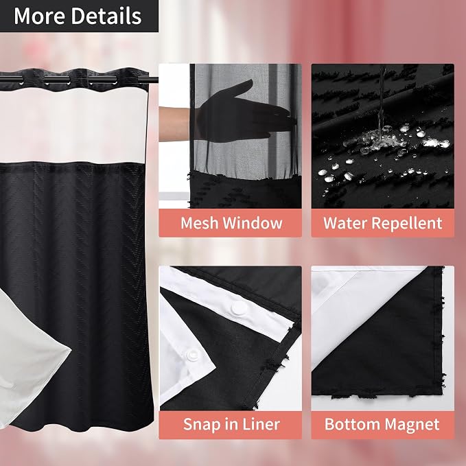 Hookless Shower Curtain with Snap in Liner 71" x 74" Double-Layer Waterproof - Image 3