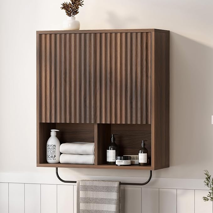 Bathroom Wall Cabinet, Fluted Wooden Medicine Cabinet Storage by EYYTHUNG