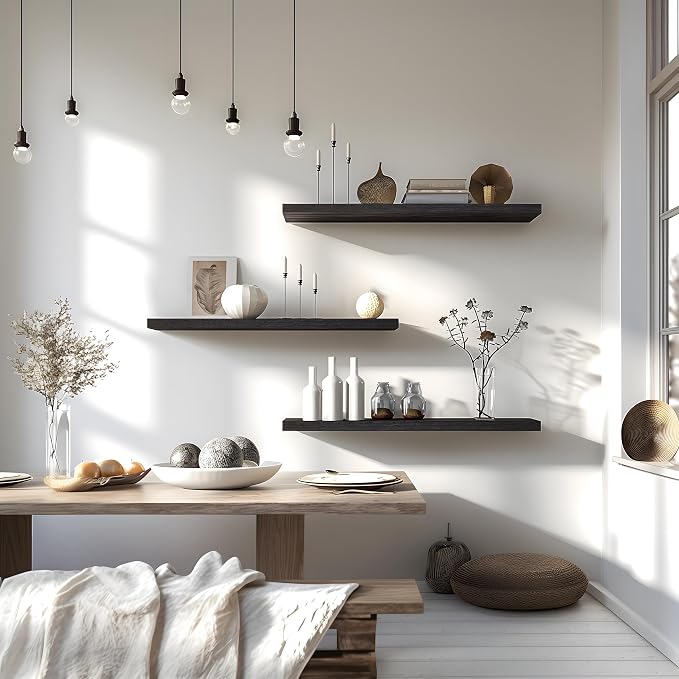 24 Inch Floating Shelves for Wall Rustic Brown Wood Wall Shelves for Bedroom - Image 4