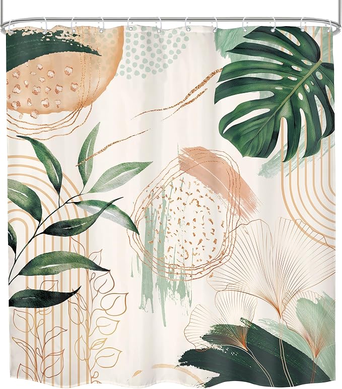 Boho Shower Curtain 72Wx78H Modern Abstract Tropical Green Leaves Plant Palm - Image 7