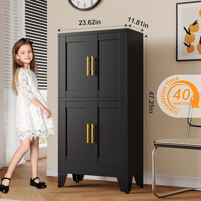 47.25" Metal Storage Cabinet, Freestanding Bathroom Cabinet, Pantry - Image 3