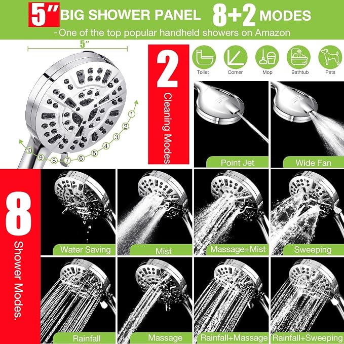 10" Dual Filtered Shower Head Showerhead Handheld Sprayer 20 Stage Water Filter - Image 5