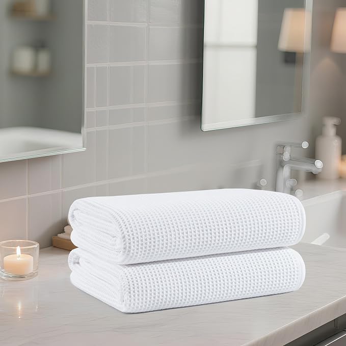 POLYTE 380 GSM Microfiber Oversize Quick Dry Lint Free Waffle Bath Towel - Image 6