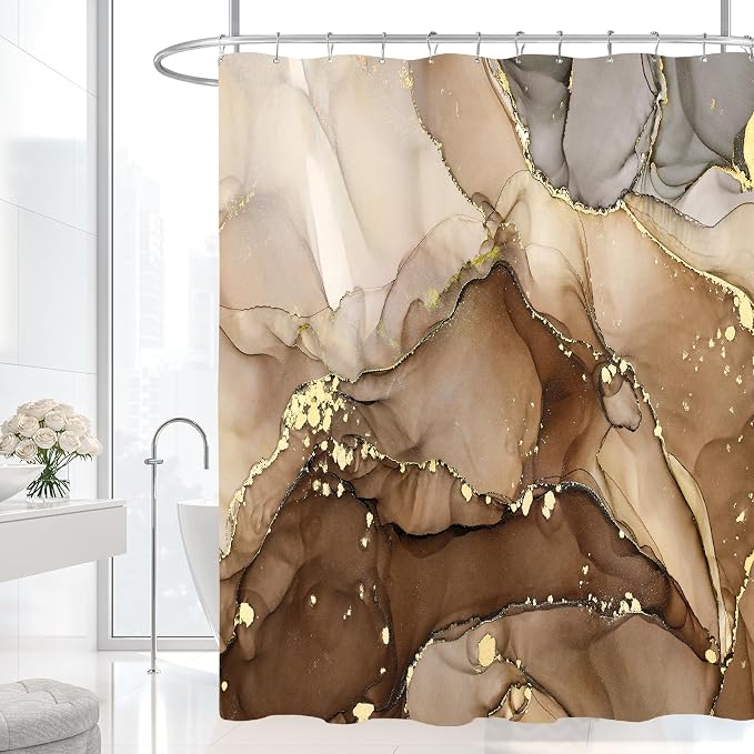 Brown Marble Shower Curtain, Modern Abstract Fabric Shower Curtains - Image 2