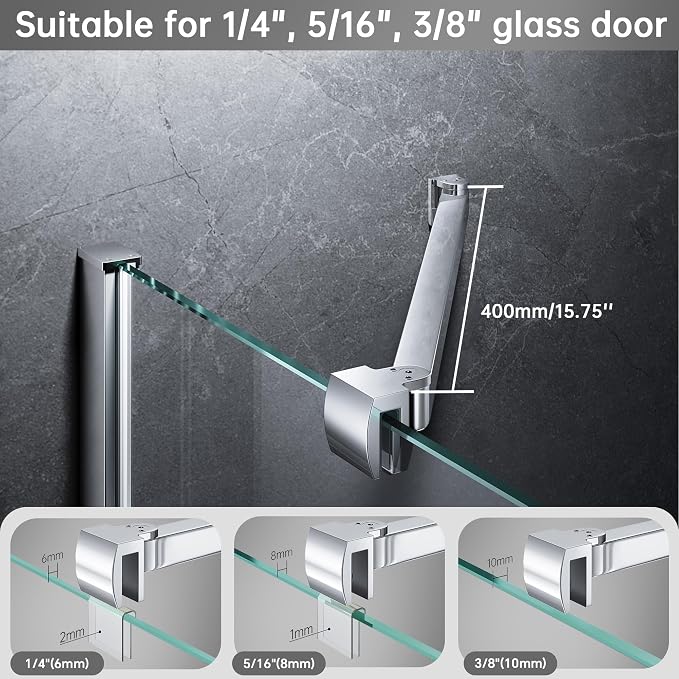 Frameless Shower Door Support Bar, Stainless Steel Wall-to-Glass Support Arm to - Image 5