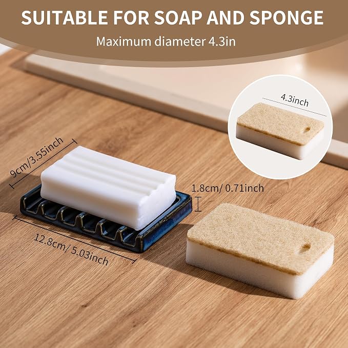 Tanew Self Draining Premium Ceramic Soap Dish, Bar Waterfall Soap Dish - Image 3