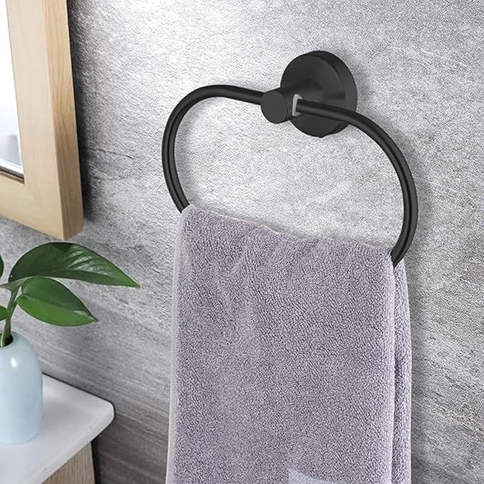 Black Bathroom Accessories Set, 7 Pieces Black Towel Bar Bathroom Hardware Set - Image 4