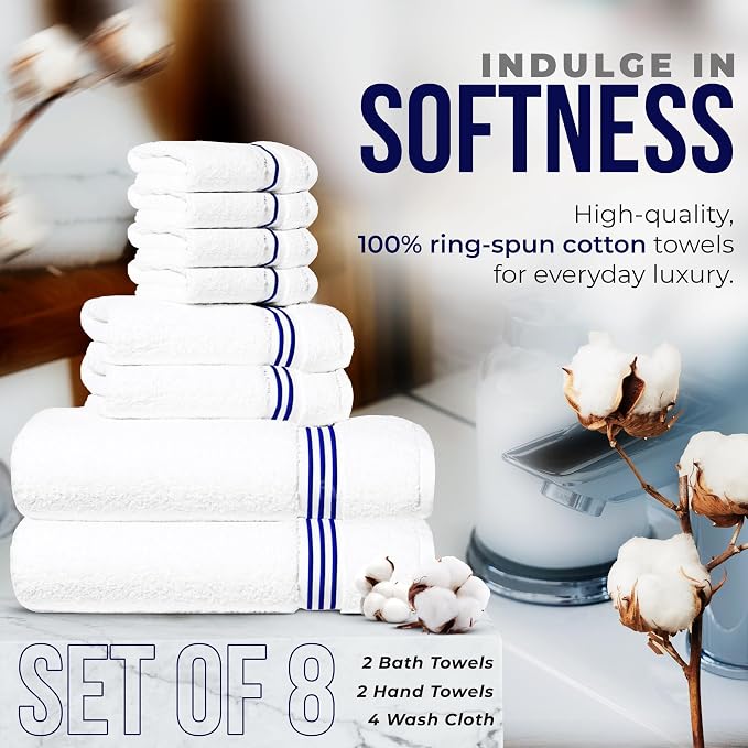 8-Piece Premium Towel Set, 2 Bath Towels, 2 Hand Towels, and 4 Wash Cloths - Image 5