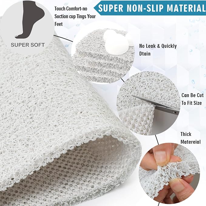godehone Shower Mats Non Slip Without Suction Cups, PVC Loofah Bathroom Mats - Image 3