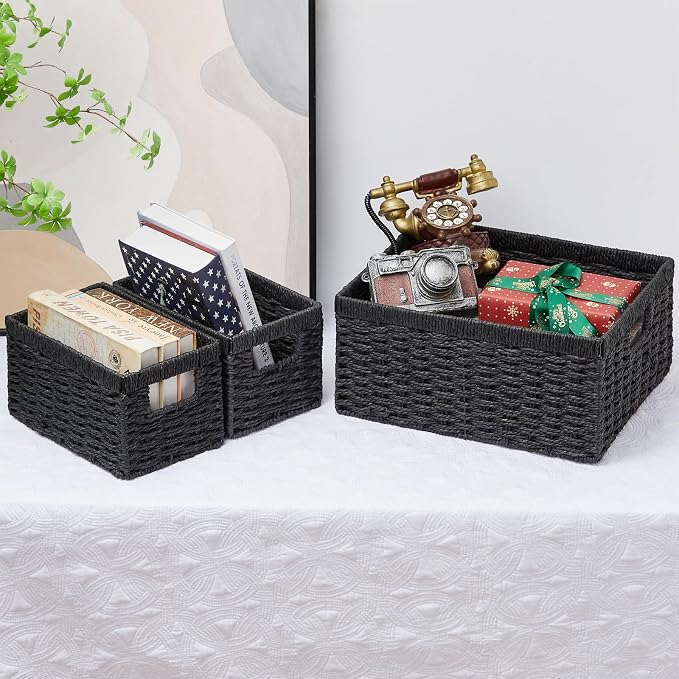 Vagusicc Wicker Storage Basket, Hand-Woven Paper Rope Storage Baskets - Image 5