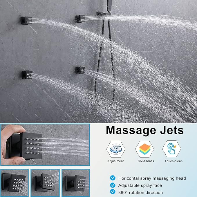 Rainfall Shower System with 12+8+8" Three Top Shower Heads, Body Jets and - Image 6