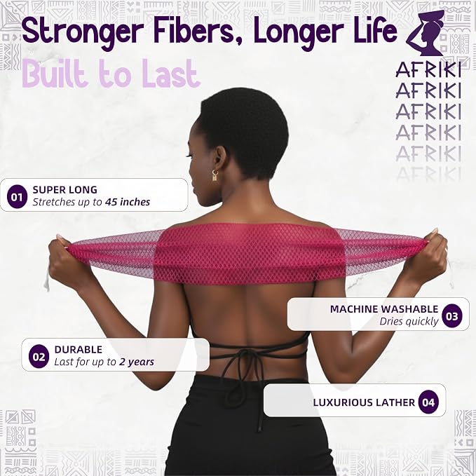 AFRIKI African Net Sponge – Exfoliating Body Scrubber, All Skin Types | 45 in - Image 3