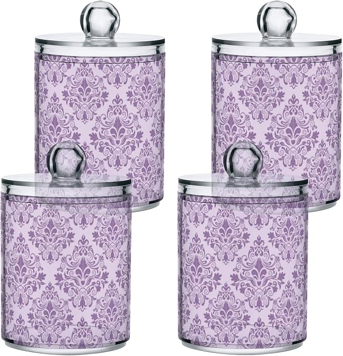 MNSRUU 4 Pack Qtip Holder Organizer Dispenser Purple Morden Floral Bathroom - Image 2