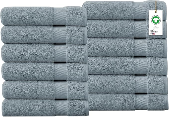 Delara Organic Cotton Towels, 650 GSM Plush Feather Touch Quick Dry Wash Cloths by Delara