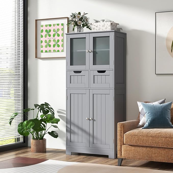 COSTWAY Bathroom Storage Cabinet, Freestanding Bathroom Organizer - Image 2
