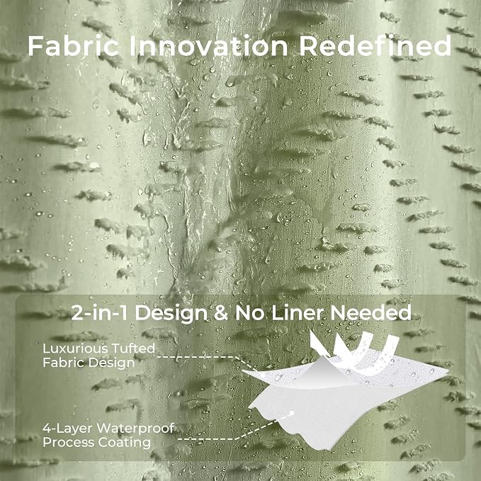 Green Shower Curtain 78 Inches Long Boho Shower Curtain Chic Tufted Chevron - Image 2