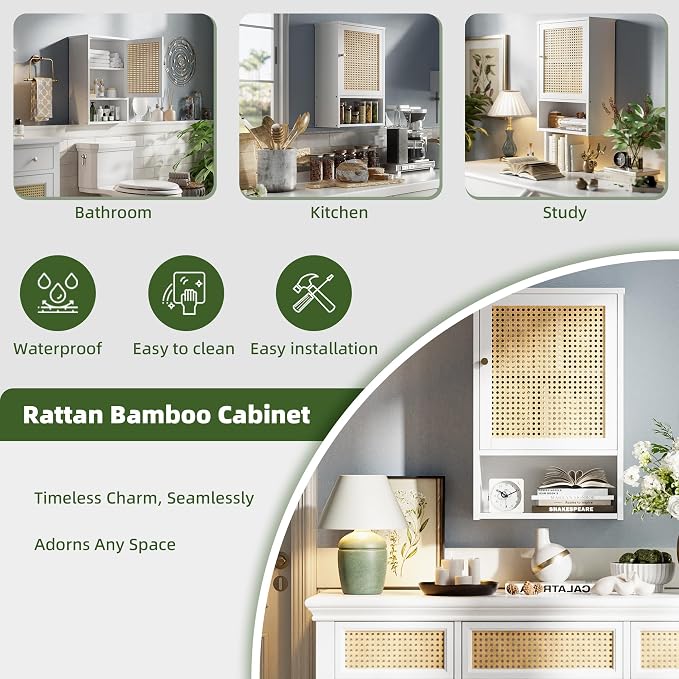 Bathroom Wall Cabinet, Bamboo Over-The-Toilet Storage Organizer - Image 8