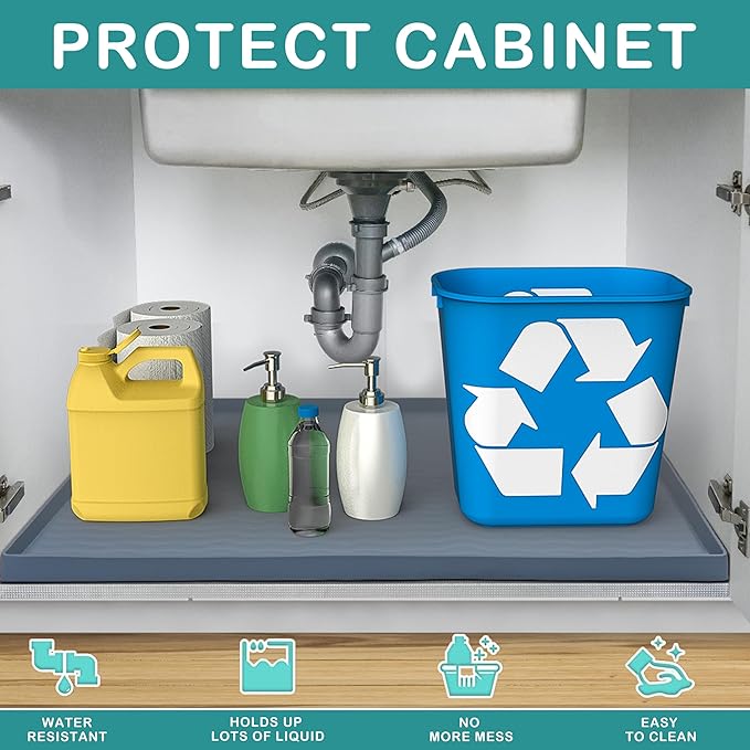 URMONA Waterproof Silicone Under Sink Mat 25'' x 19'' Shelf Liner - Image 2