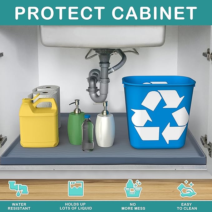 URMONA Waterproof Silicone Under Sink Mat 31'' x 22'' Shelf Liner - Image 2