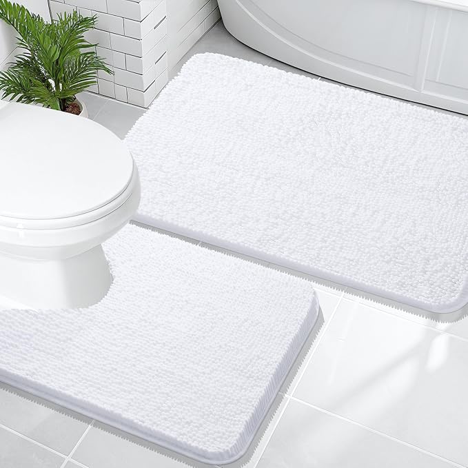 OLANLY Bathroom Rugs Sets 2 Piece, Soft Absorbent Chenille Bath Mats and by OLANLY