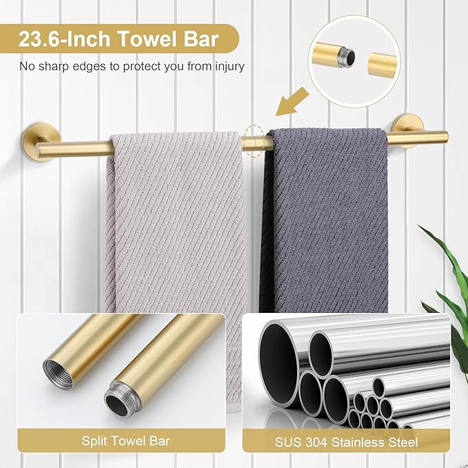 TQKAG Brushed Gold Bathroom Hardware Accessories Set 10-Pieces, Premium SUS304 - Image 2