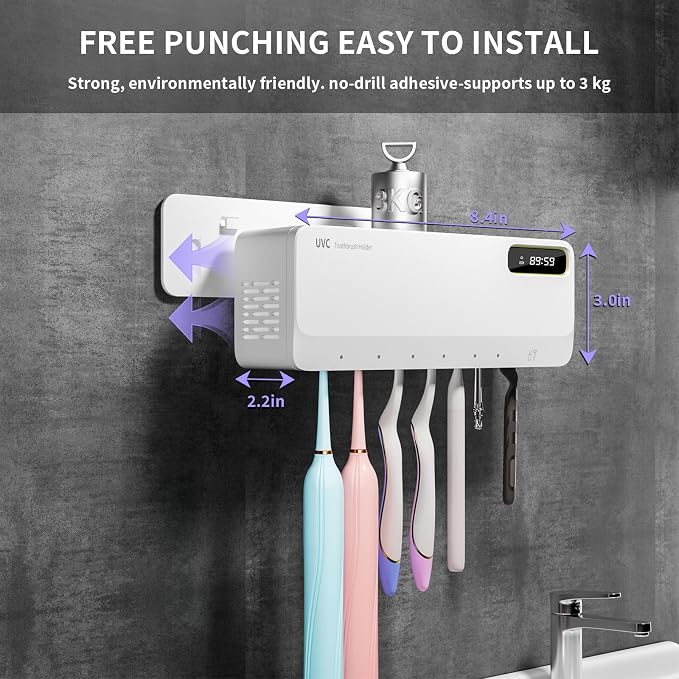 UV Toothbrush Sanitizer Holder for Bathrooms, 5+1+1 Slots Toothbrush Sanitizer - Image 8