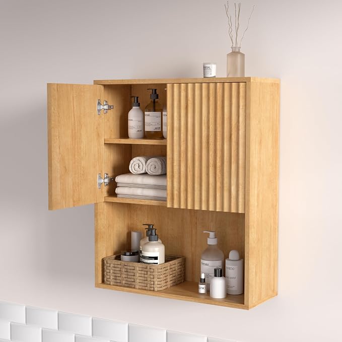 Fluted Bathroom Wall Cabinet Over The Toilet Storage, Wall Mounted Cabinet - Image 7