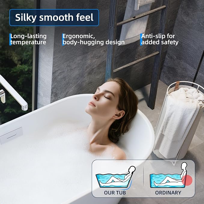 67'' Acrylic Freestanding Bathtub, Modern Soaking Tub, Deep Upright Bath - Image 6