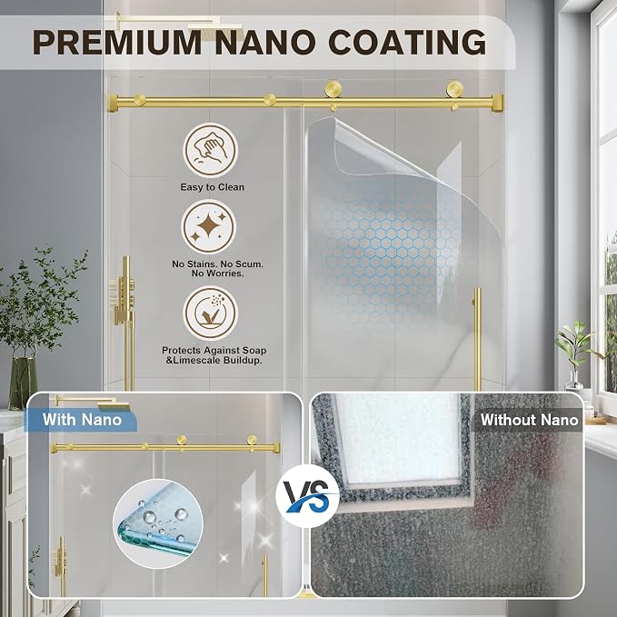 Frameless Glass Shower Door, 55-60" W x 76" H Sliding Frameless Shower Door - Image 2