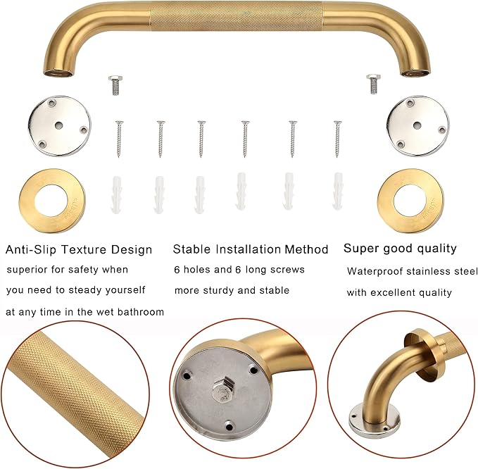 Shower Grab Bar, 2 Pack 16 Inch Gold Bathroom Grab Bar, 1.25" Diameter 304 - Image 4
