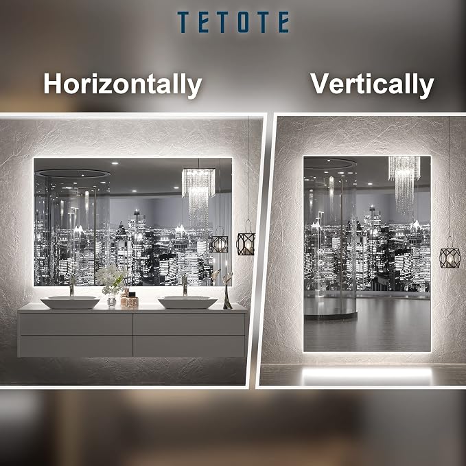 TETOTE 48 x 30 Inch LED Mirror Backlit Bathroom, Anti-Fog Mirror - Image 7