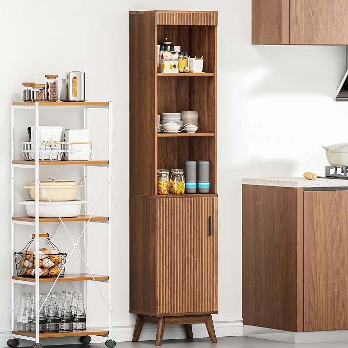 68" Tall Bathroom Storage Cabinet, Narrow Fluted Tower Cabinet - Image 8