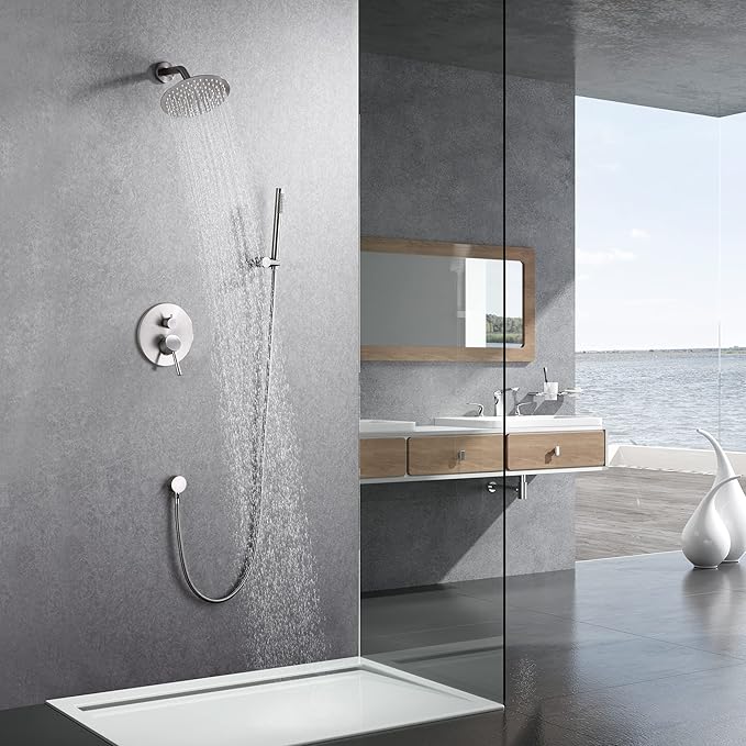 SUMERAIN Wall Mounted Rainfall Shower System Brushed Nickel Shower Faucet Set - Image 3