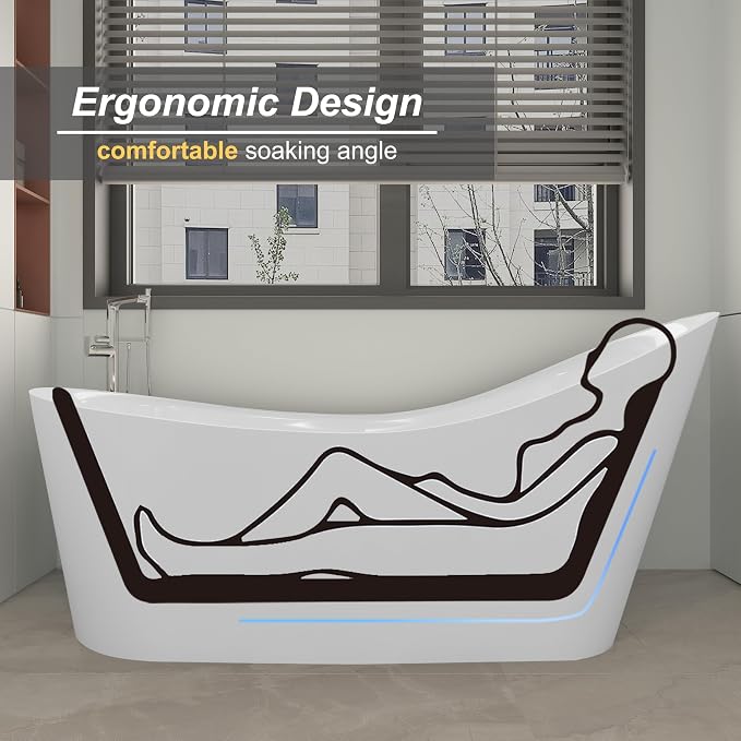 55" Freestanding Slipper Soaking Bathtub, WHALEKING Luxury Curve Edge Stand - Image 3