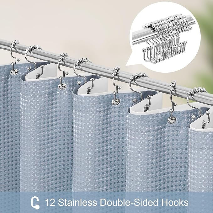 3 in 1 Stall Half Size Blue Shower Curtain Set-36 W x 72 H, Fog Blue Waffle - Image 3