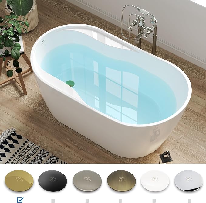 FerdY Lana'i 60" Freestanding Bathtub, Gracefully Shaped Freestanding Soaking - Image 3