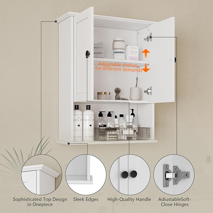 White Medicine Cabinet, 24x30 Inch Bathroom Cabinet Storage - Image 5