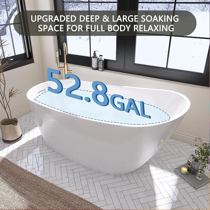 59" Free Standing Tub, Pure Acrylic Freestanding Bathtub, Stylish Stand Alone - Image 3