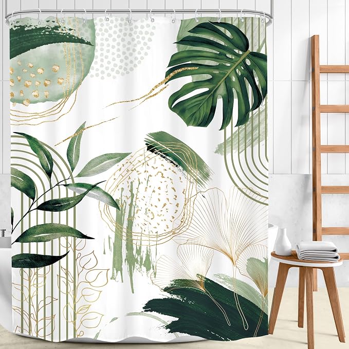 Green Boho Shower Curtain 72Wx96H Extra Long Sage Green Modern Mid Century - Image 2